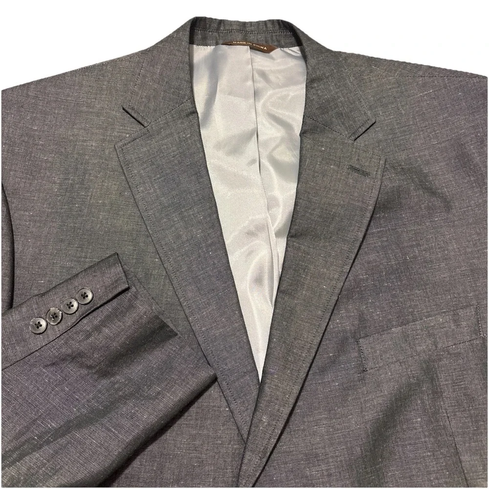 Oak Hill Blazer Sport Coat Mens 2XL 50/52R Gray Chambray Linen Cotton Blend